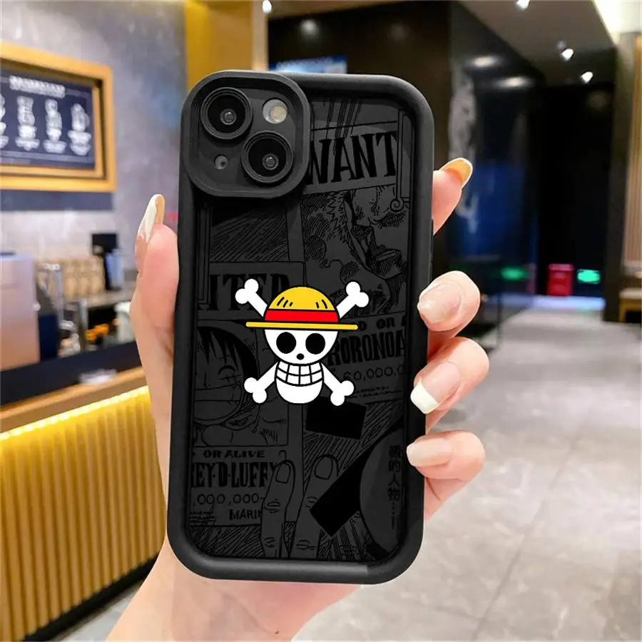 Luffy Logo Anime Phone Case for iPhone 16 15 Pro Max 13 12 11 14ProMax 16Plus 12Pro Soft Cover Funda Capa