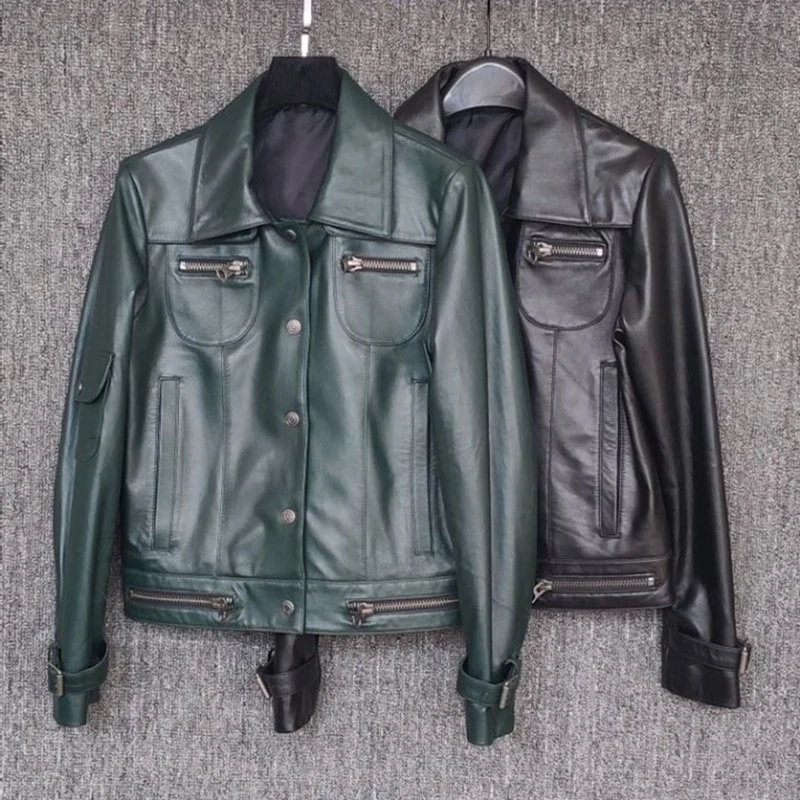

Women's luxury leather jacket 100%, office leather women, lambskin women, slim fit, short motorcycle jacket, street fashion,