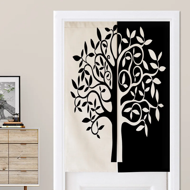 

Black and White Simple Europe Polyester Door Curtain Bedroom Kitchen Fume-proof Partition Curtain Office Hotel Room Door Curtain