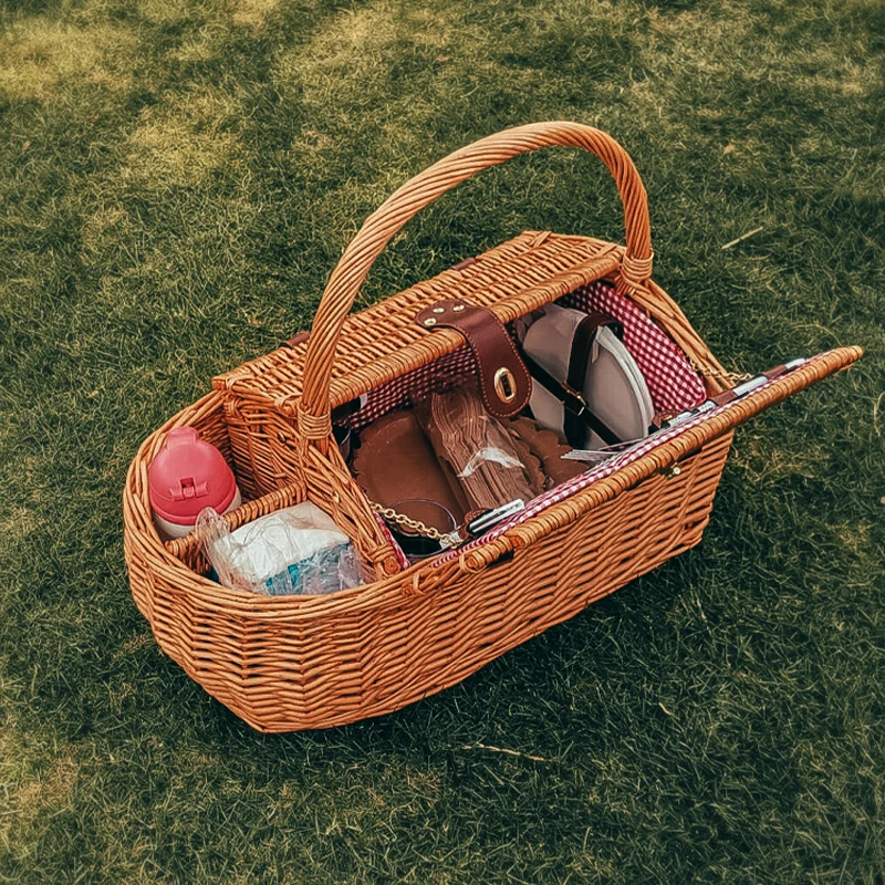 

Портативная плетеная корзина ручной работы для кемпинга и пикника с ручкой