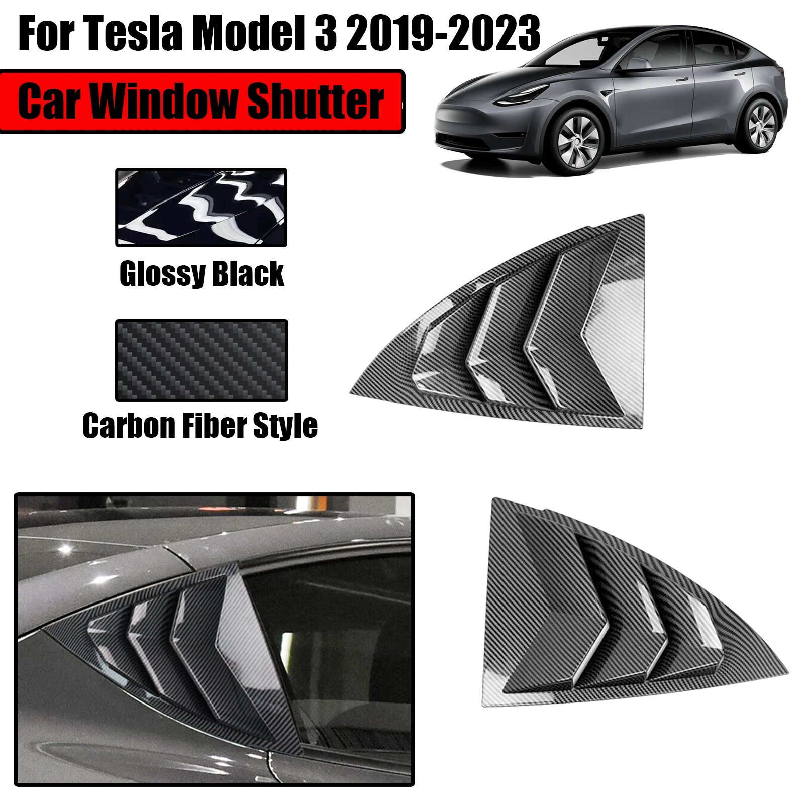 

Жалюзи для окна автомобиля Tesla Model Y 2019- 2023, задние боковые жалюзи, защита от солнца, дождя, вентиляционного отверстия, глянцевая черная отделка из углеродного волокна