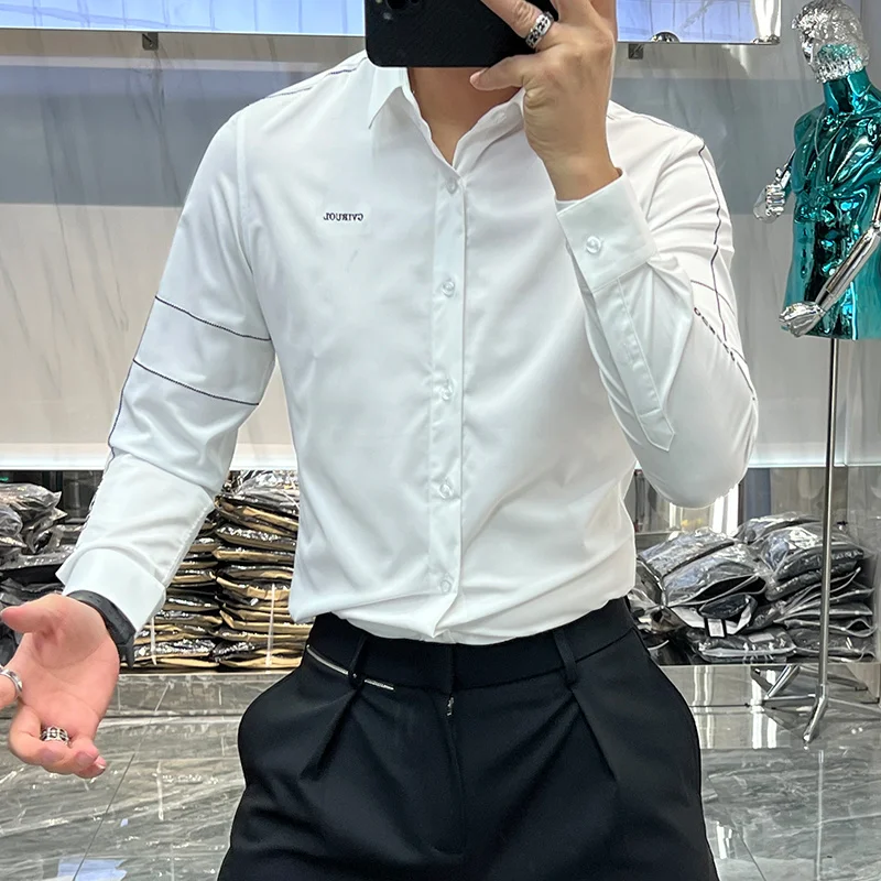 Мужская деловая рубашка с вышивкой черная или белая классическая большие