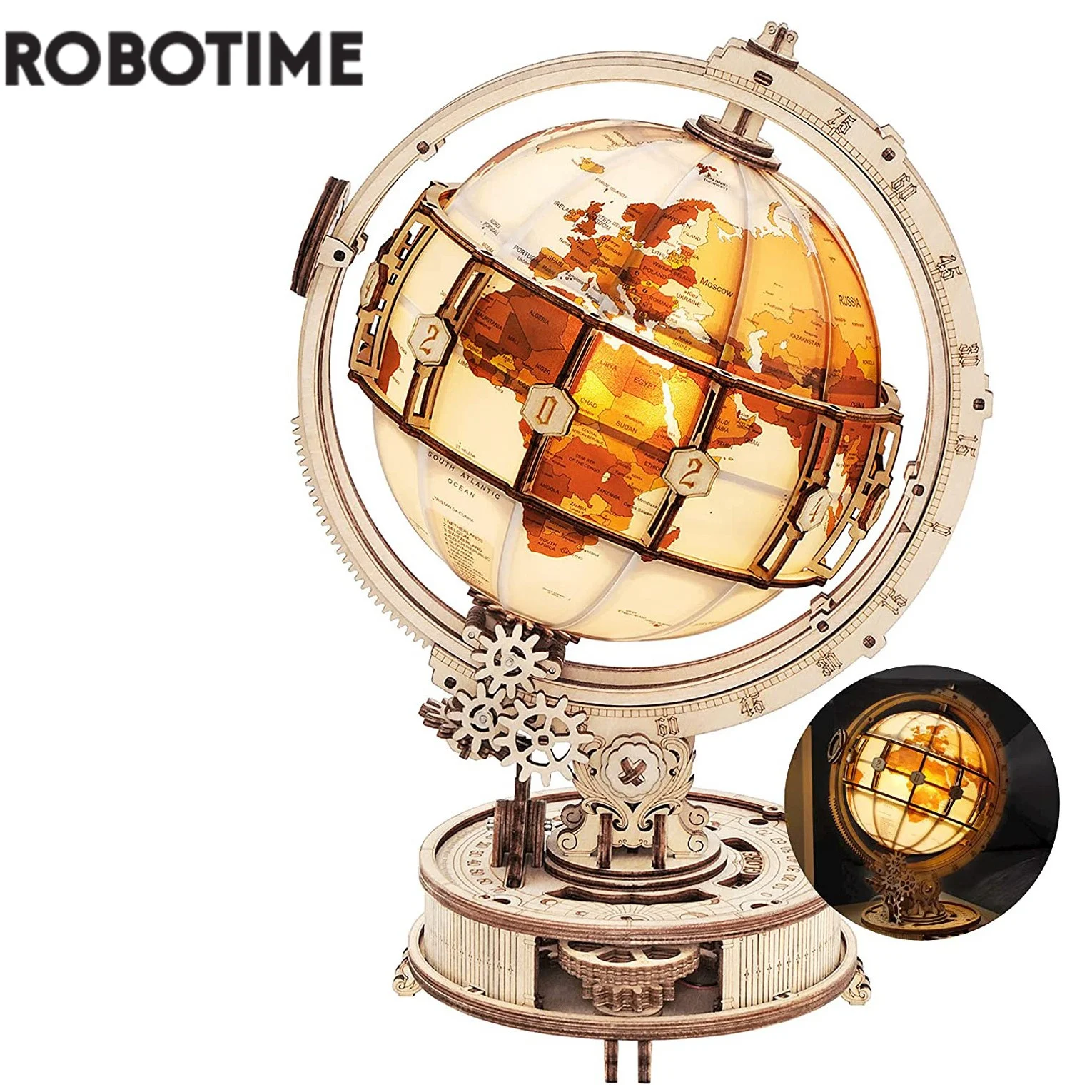Robotime Rokr Luminous Globe LED Light Hot Selling 180PCS Model Building Block Kits Toy Gift for Children  3D Wooden Puzzle