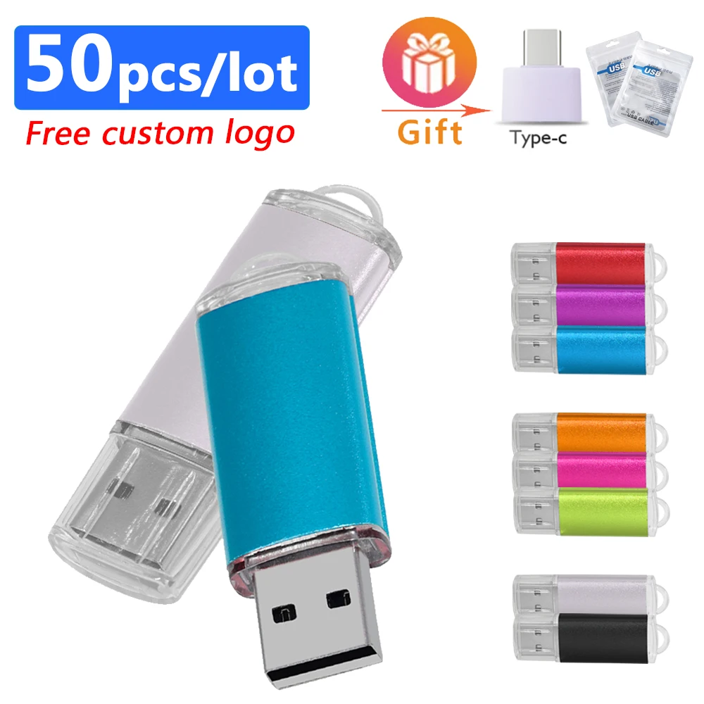 

50PCS/lot USB Stick Mini Pen Drive USB Flash Drives 128 Gb Pendrive 64gb 32gb 16gb Metal Disk Cle USB Free Custom Logo blue