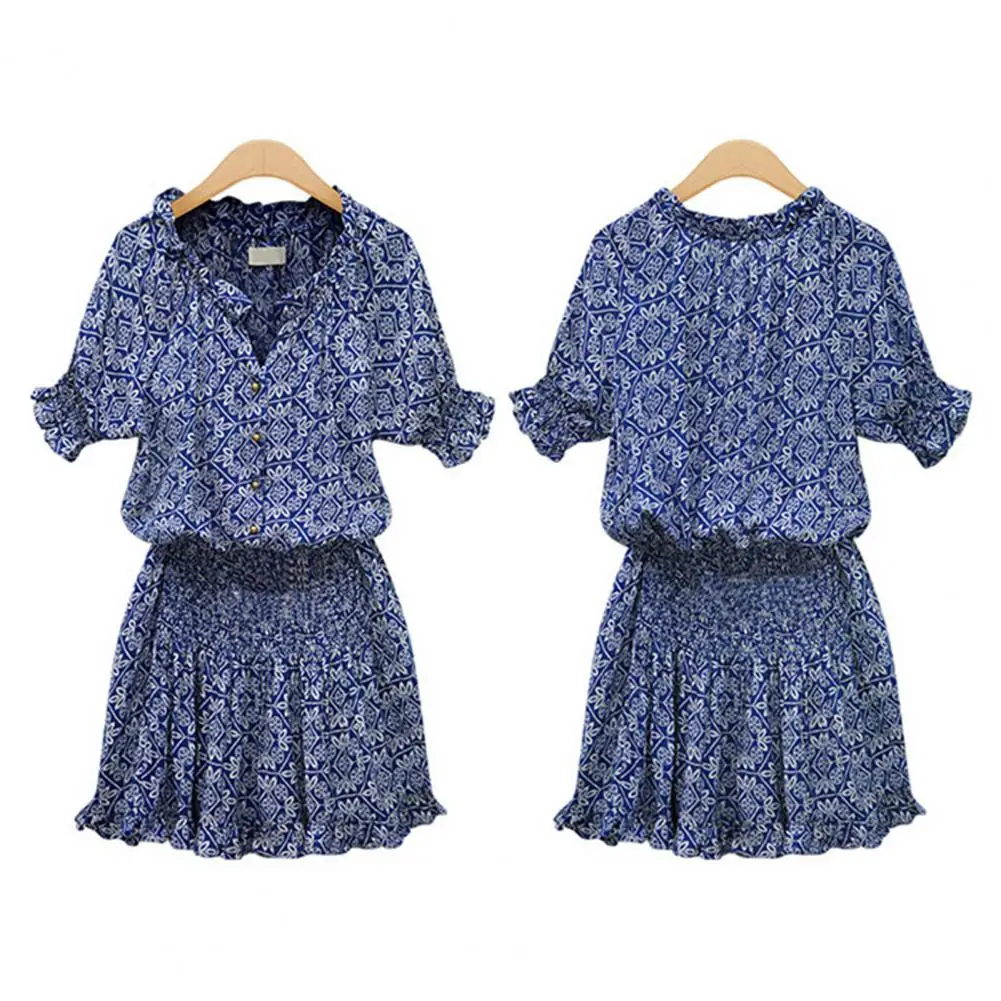 

Faddish Female Dress O-Neck Printing Soft Texture Printed A-line Female Mini Dress