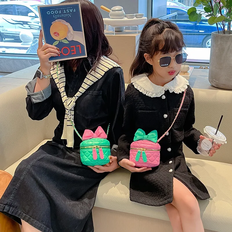 Cute Bow-Knot Pink Messenger Bag PU Patent Leather Korean Little Girls Mini Shoulder Bag for Kids Coin Purse Small Handbags