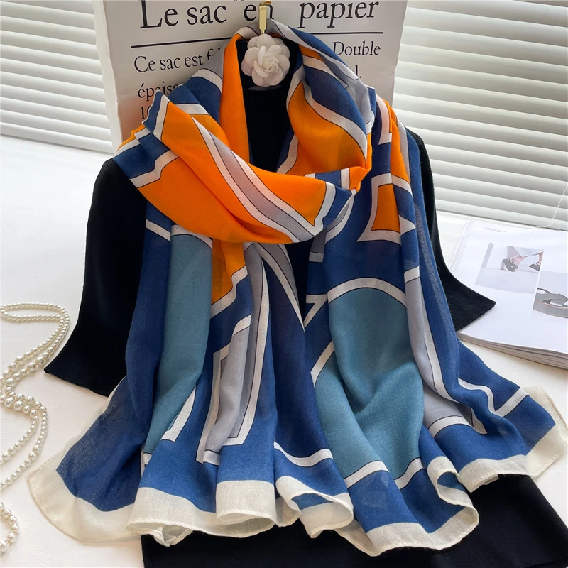 Роскошный брендовый хлопковый шарф с принтом для женщин дизайнерские пляжные