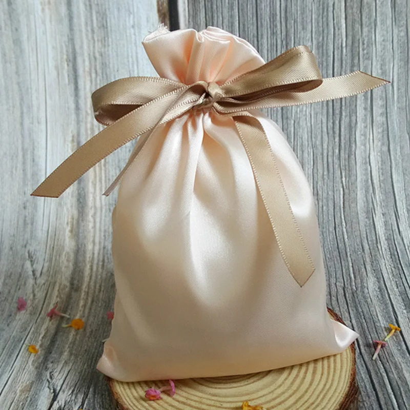 Розовая шелковая сумка на шнурке атласные упаковочные мешки для деловых