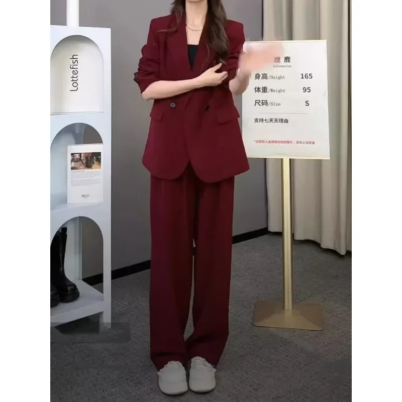 Осень 2024 новый высококачественный офисный стиль красный пиджак и длинные брюки
