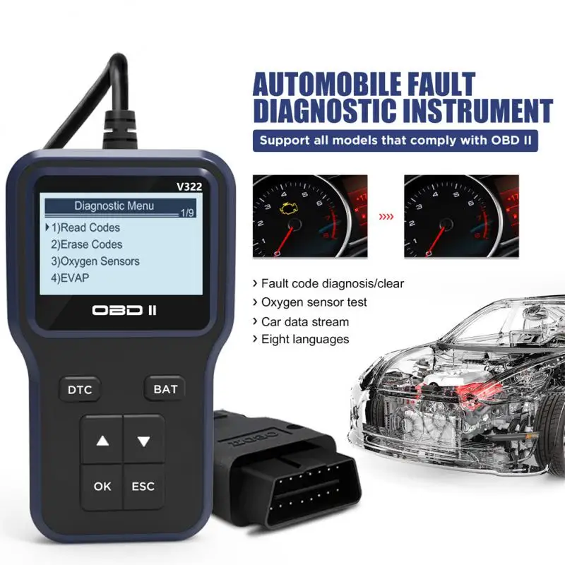 

Obd2 Engine Fault Diagnosis V322 Portable Universal Plug&play Car Diagnostic Tool Car Diagnostic Instrument