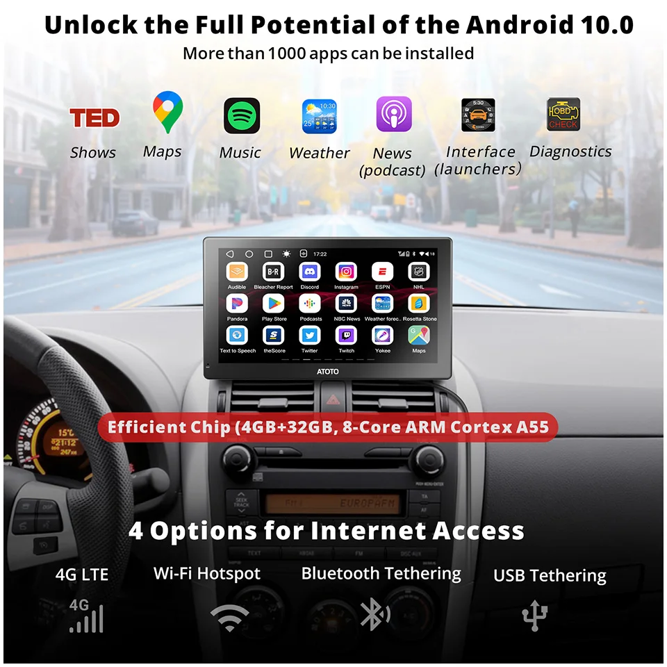 ATOTO P9 4G Android Автомобильная Стереосистема 7-дюймовый QLED ChatGPT GPS Отслеживание Bluetooth