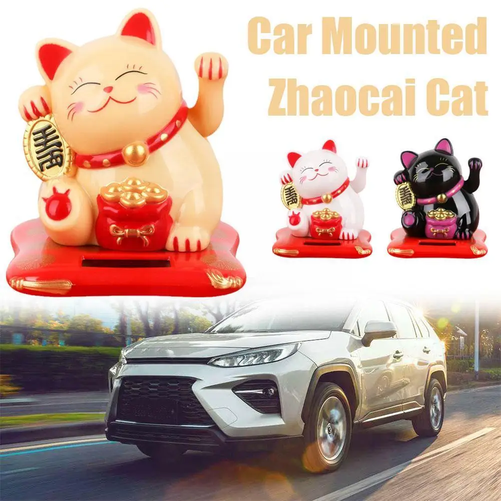 

Solar Powered Maneki Neko Lucky Cat Welcoming Chinese Lucky Cat Waving Hand Beckoning Fortune Cat Figurines For Auto Interi W3O7