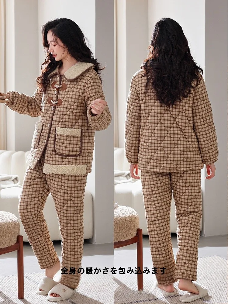 Новинка 2024 женские зимние пижамы трехслойная утолщенная тканая куртка на