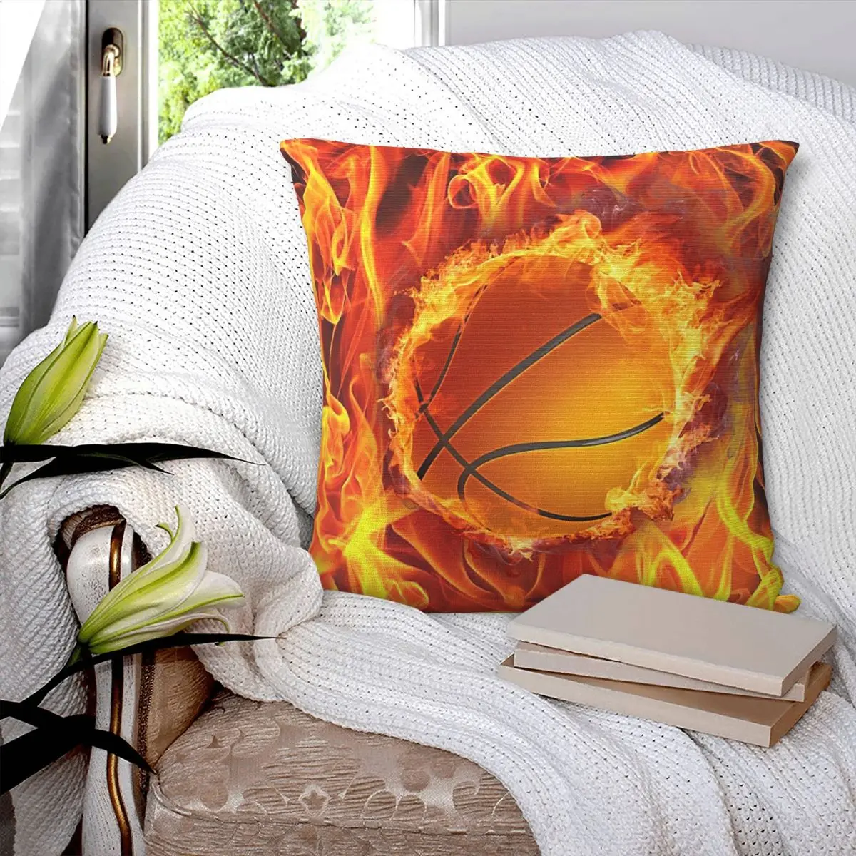 

Red Flames Basketball Pillowcase Printed Cushion Cover Sofa Waist Pillow Pillow Cover