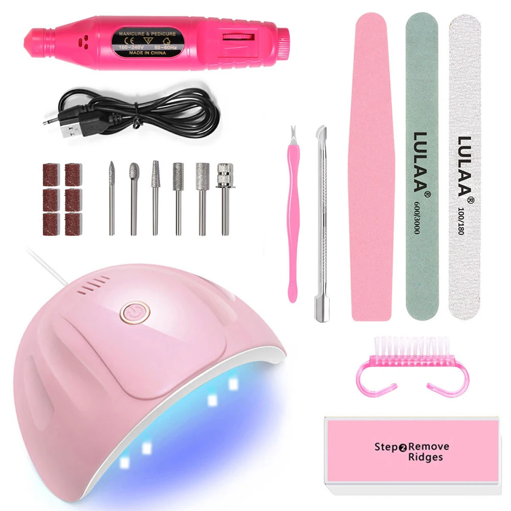 

CNHIDS Professional Nail Set UV LED Nail Dryer Polishing Tool Sand Files Buffer Powder Brush Nail Kit Manicure Set Salon Tools