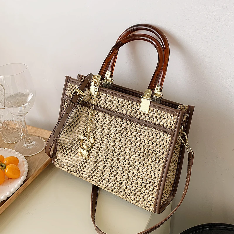 

2022 Summer Straw Beach Bag Vintage Handmade Woven Shoulder Bag Bohemian Casual Travel Big Side Bags Lady Handbags