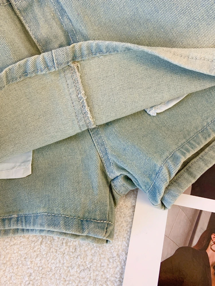 New Summer Women Fashion High Waist Wide Leg Denim Shorts Skirts Lady Casual Solid Color A-line Straight Jean Shorts