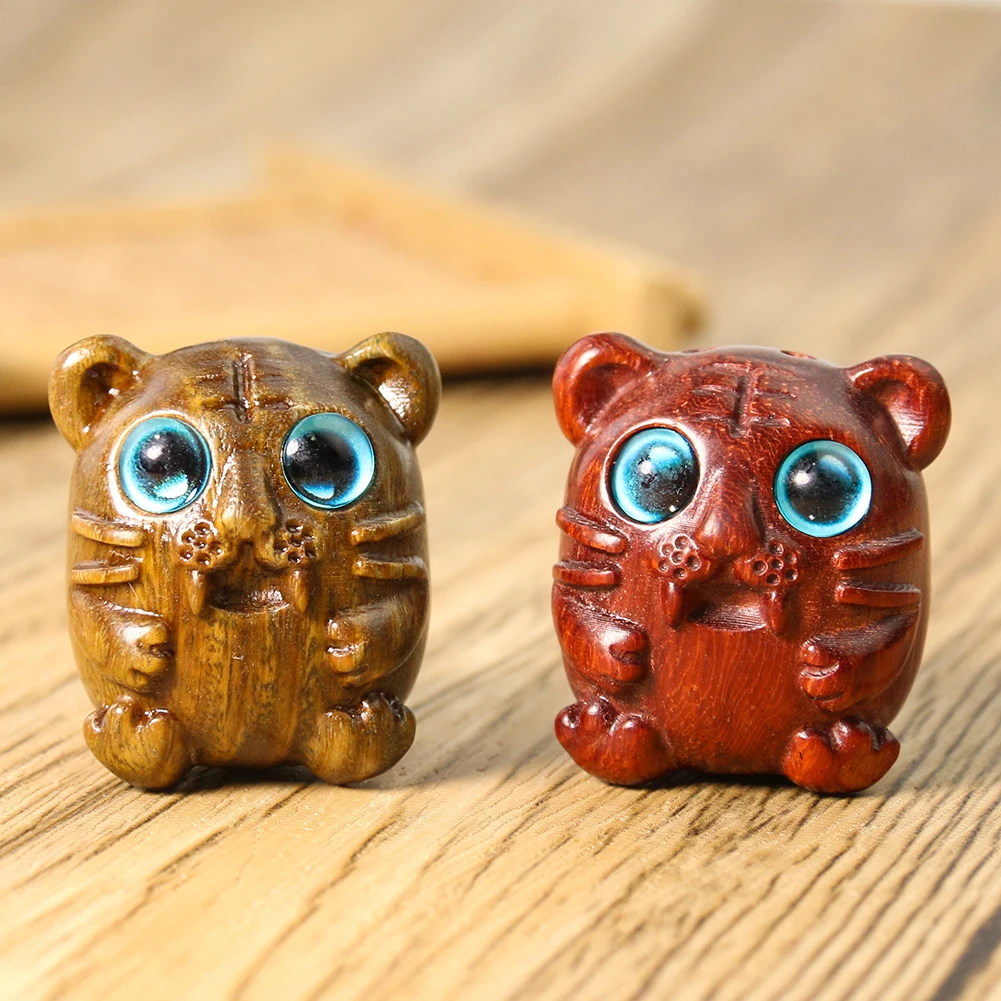 

Wooden Carving Tiger Miniature pendant Mascot Craft Lucky Cute Animal Car Hanging 12 Zodiac Ornament Chinese New Year Decor Gift