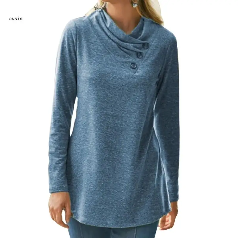 

X7YA женские Топы с длинным рукавом и воротником Хомутом, однотонный пуловер с воротником-стойкой, свитер