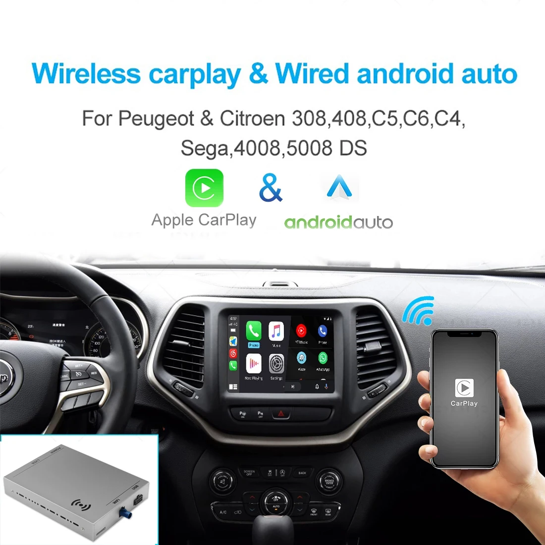 

Wireless Carplay Ｍodule Box For Citroen C4 Peugeot 308 SMEG SMEG+ Picasso DS4 DS3 508 208 200 Android Auto Mirror Link USB Wifi