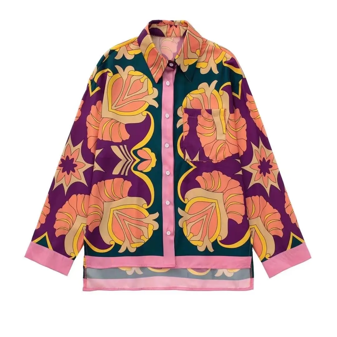 2022 New Luxury Sleepwear Print Women Pajama Green White Temperament Loose Turn-down Collar Shirt All-match Top For Women