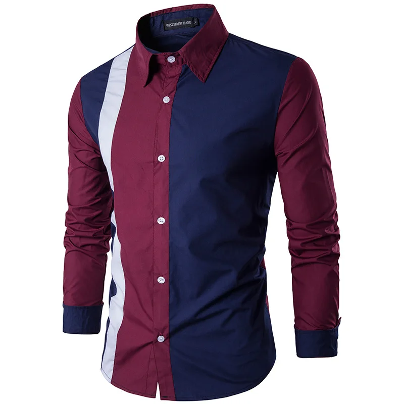 

2022 New Korean Version of The Slim Youth Long-sleeved Shirt Men's Spring Men's Stitching Long-sleeved Shirt Slim Clothing Shirt