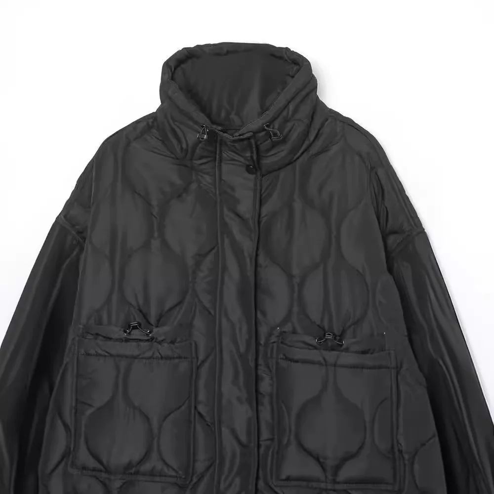 Женская хлопковая куртка с воротником-стойкой и карманами