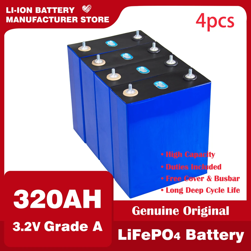 

NEW 4-32PCS 3.2V LiFePO4 320AH Battery Deep Cycle Rechargeable Battery Pack DIY For RV EV Boat Golf Cart EU US Warehous TAX Free