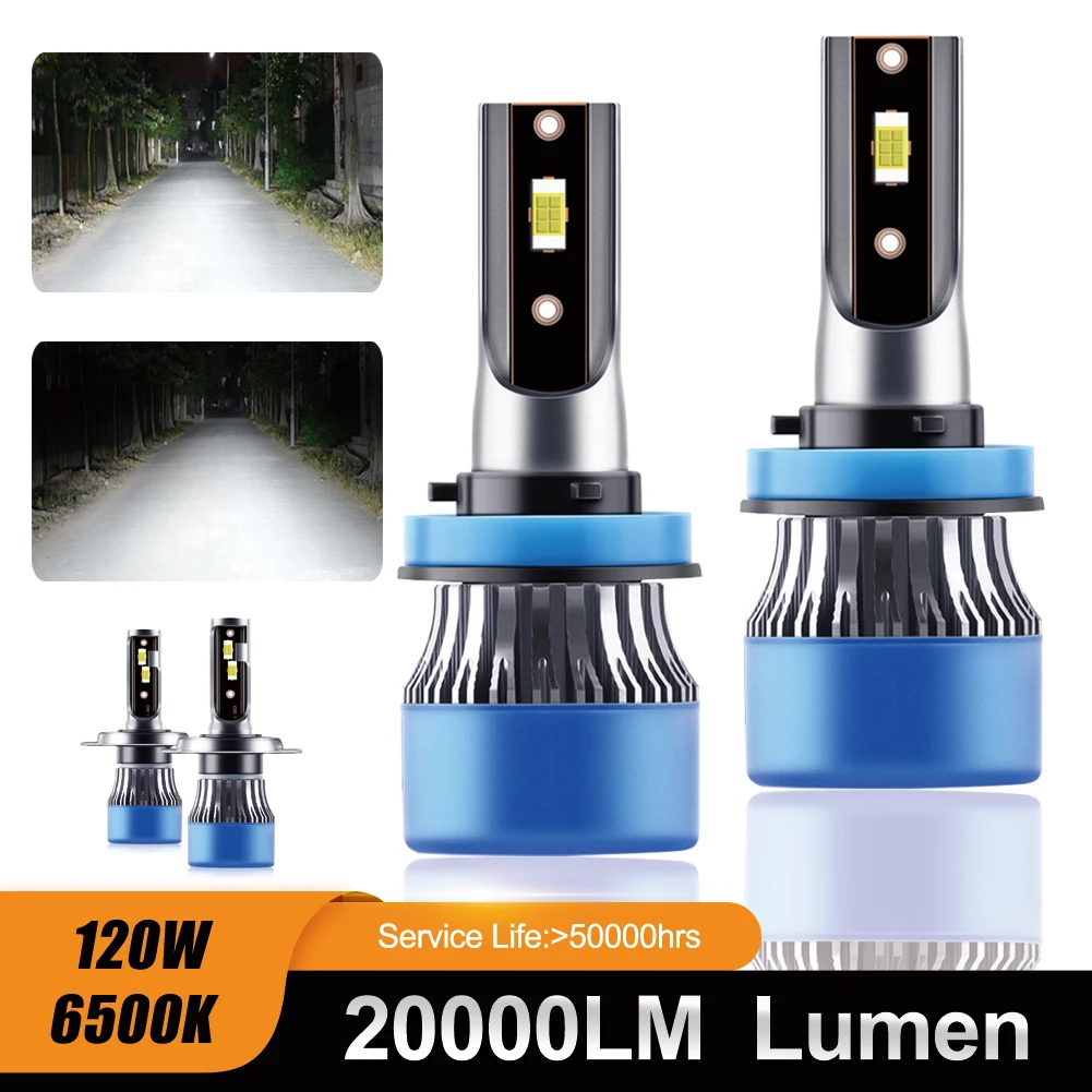 

1 Pair H4 H7 Car LED Headlight H1 9005 9006 H8 H9 H11 Light Bulb 20000LM 120W 6500K White IP68 Waterproof Car Light
