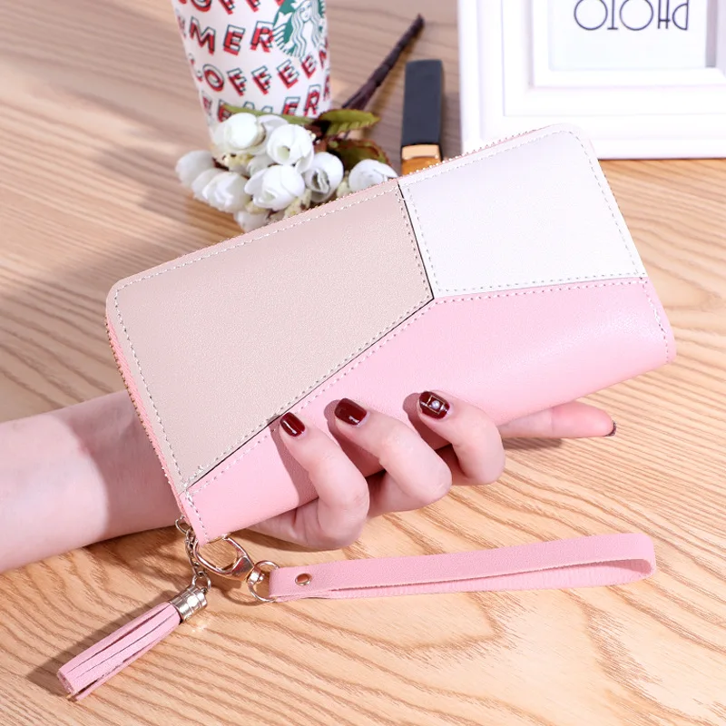 QUEENSHOW Fashion Geometric Women's Wallet Female PU Leather Card Holder Long Zipper Wrist Purses Tassel Design Clutch Wallet