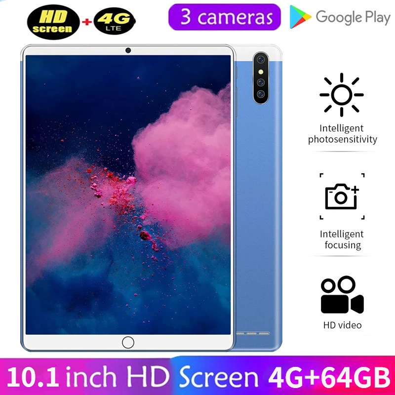 2023 [Hot Sale] Android 9.0 Tablet 10.1 inch 4G+64GB Tablet Dual SIM Card 4G Triple Camera ZOOM Google Meet