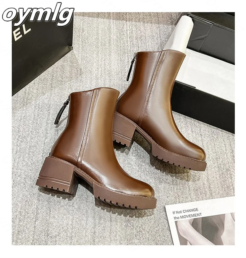 Autumn and winter new back zipper short boots women's fashion all-match thick-soled mid-boots temperament increase fashion boots