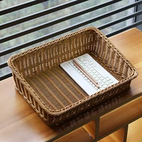 hand woven artificial rattan wicker basket food fruit bread snack storage plate rattan woven home cosmetic sundries basket