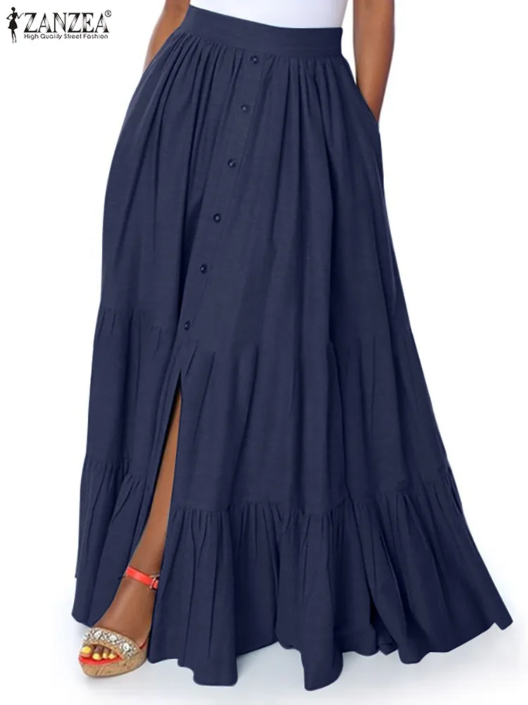 

Casual Holiday Swing Mujer Faldas ZANZEA Elegant OL Ruffle Jupe Femme 2022 Fashion Denim Blue Sundress Women Summer Floor Skirts