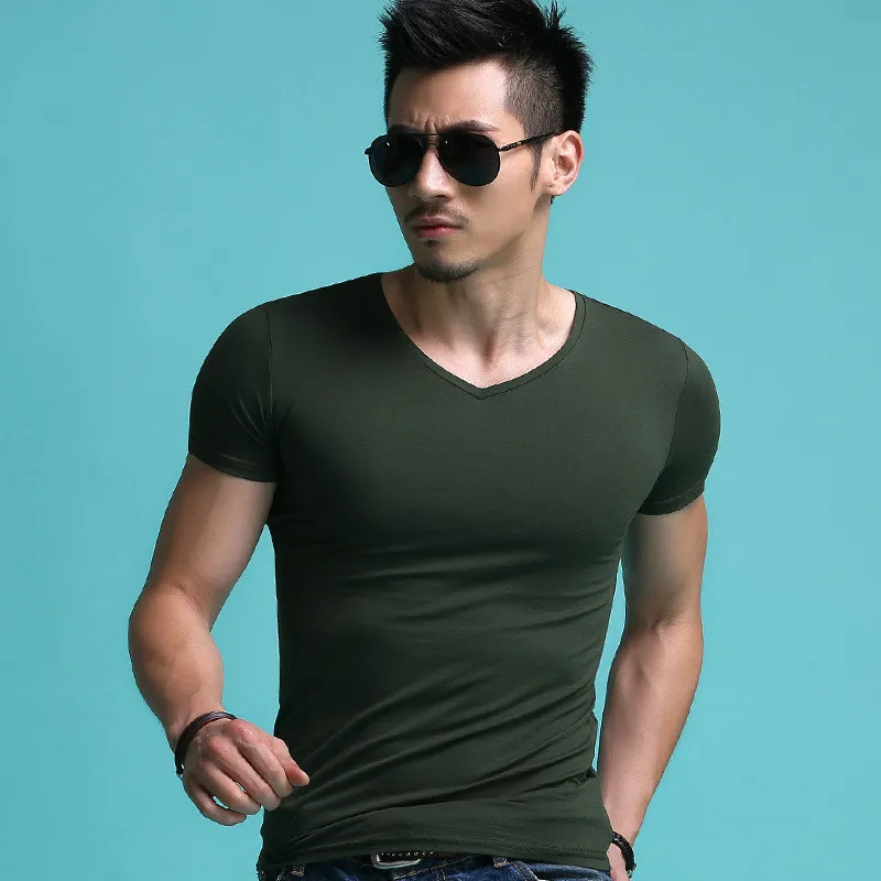 

B1650-Summer new men's T-shirts solid color slim trend casual short-sleeved fashion