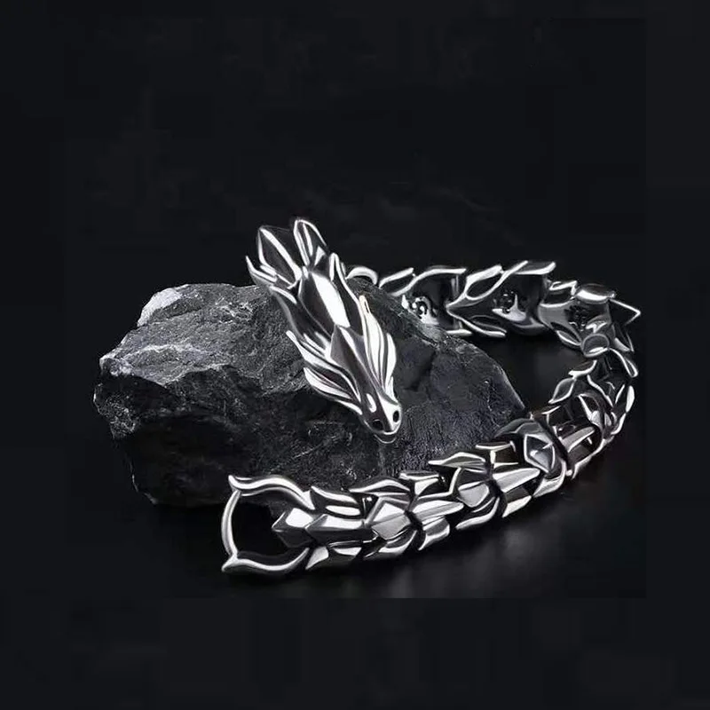 

Viking Ouroboros Punk for Men Bracele Tvintage S925silver Fashion Jewelry Hippop Street Keel Chain Culture Wrist Wholesale