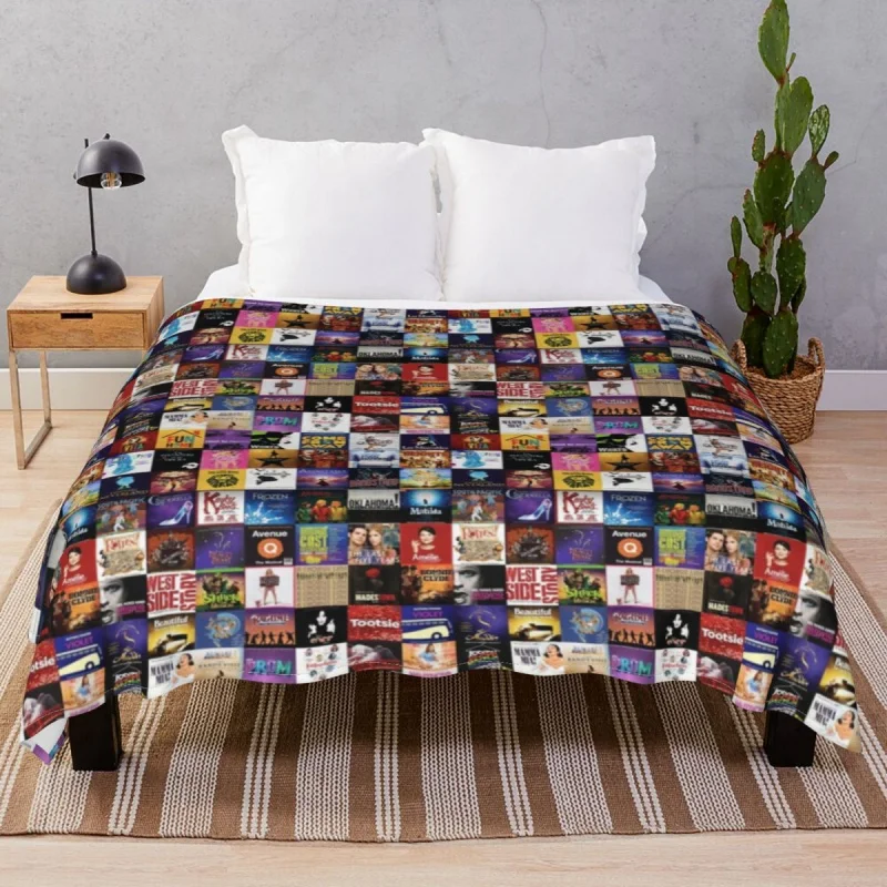 

Musicals Collage Blanket Flannel Textile Decor Warm Throw Thick blankets for Bed Home Cou Office