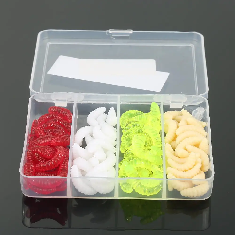 

0.5g Fishing Lure Maggot Grub 4 Colors Soft Lure Baits Worm Mixed Colors Hot Sale Artificial Worms Bait with Box