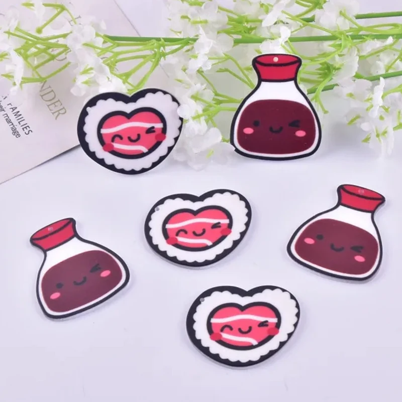 

10pcs Carrtoon Smile Heart Bottle Acrylic Charms for Earring Necklace Bag Bracelet DIY Y2k Fashion Jewelry Accessories