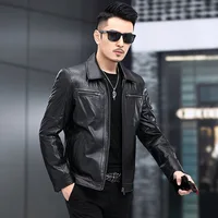 Men's Cowhide Jacket New Autumn Abortive Calfskin Motorcycle Jacket Fahion Tops Youth Cowhide Short Leather Jacket Outerwear 4XL