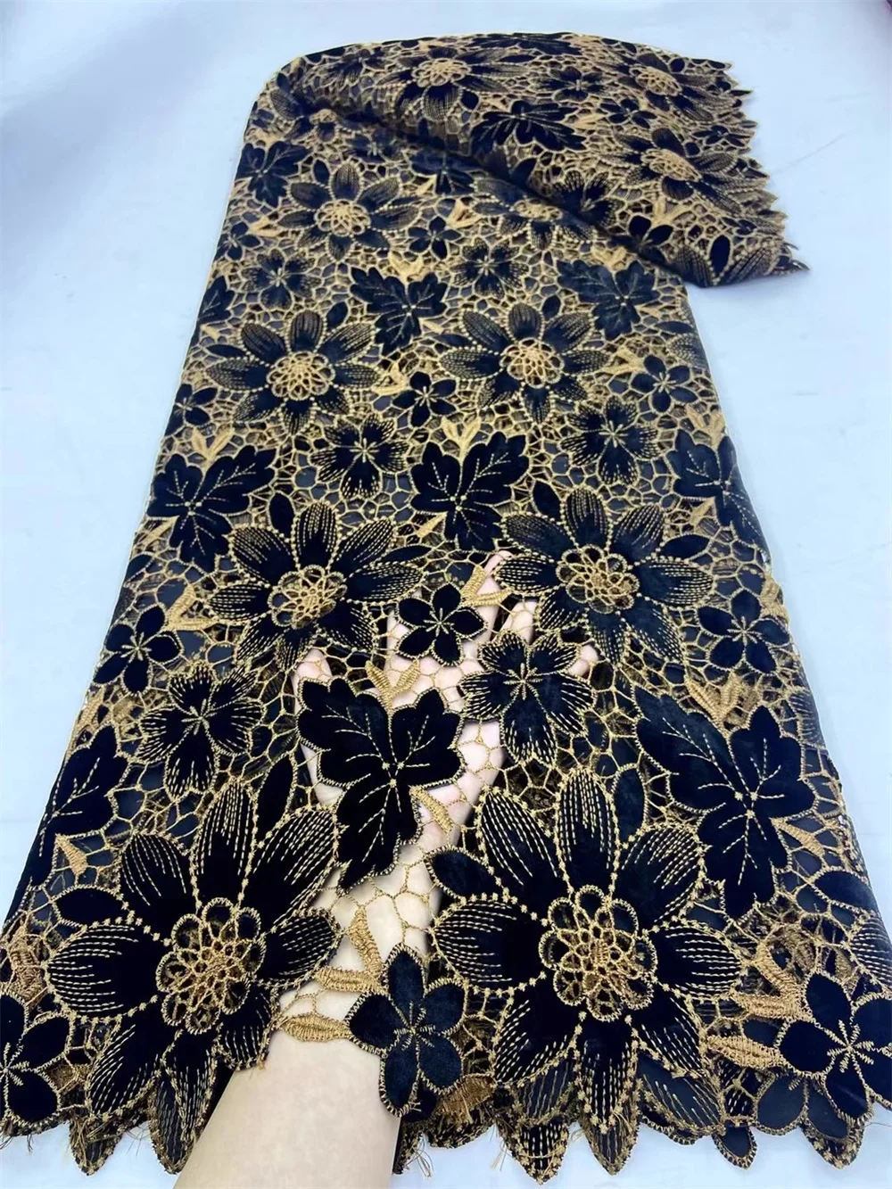 Новое поступление 2024 5 ярдов бархатная кружевная ткань Высококачественная