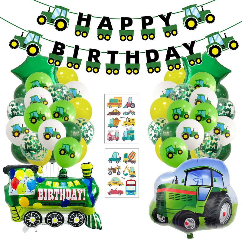 

Birthday Decoration for boys Happy Birthday Banner Cars School Bus Train Fire Truck Motorcycle Plane Balloons Transport Vehicles