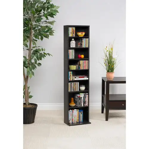 

x 13" Adjustable Wood Media Storage Bookcase (114 DVDs, 261 CDs), Espresso