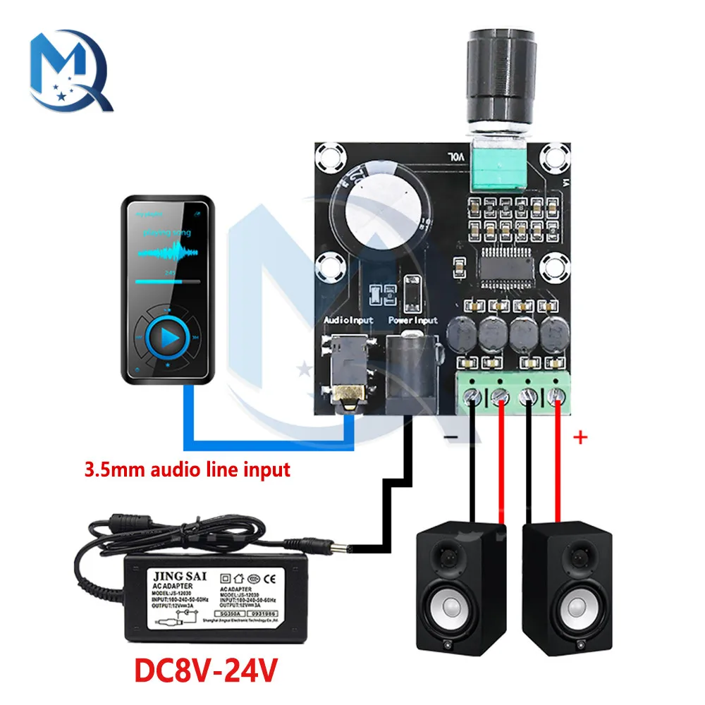 

XH-A230 Digital HD Amplifier Board 15W+15W 2.0 Channel Volume Control DC Socket 8V-24V 3.5mm AUX Jack For Desktop Speaker