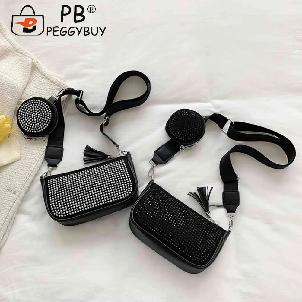 

Women Crossbody Bags Tassel Pendant Messenger Bags Small Square Mobile Phone Pouch Rhinestone Diamonds for Travel Lady Purse