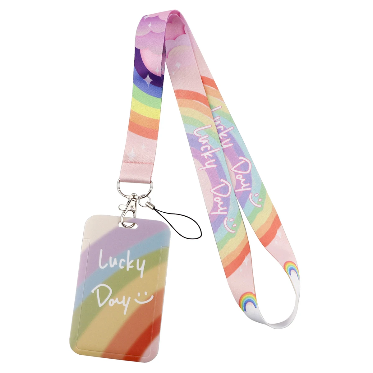 

Ransitute R2937 Rainbow Lucky Day Lanyard Card ID Holder Car Key Chain ID Card Pass Gym Phone Badge Kids Key Ring Holder Jewelry