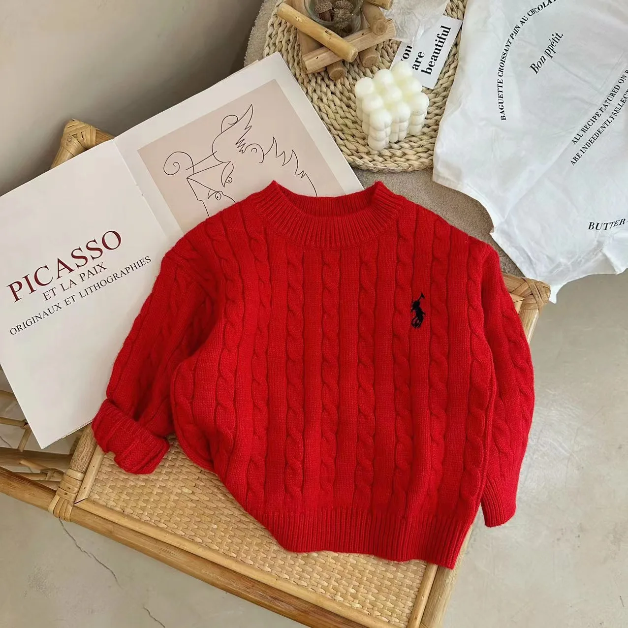 Children's Fashion Sweater Sweater Boys and Girls Red Casual Pure Cotton Warm Sweater Winter Kids Toddler Christmas Clothing