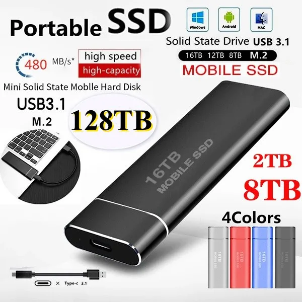 

2023 New High Speed 16TB/32TB/64TB/128TB USB 3.1 Portable External Solid State Drive External Hard Disk SSD TYPE-C Mobile SSD