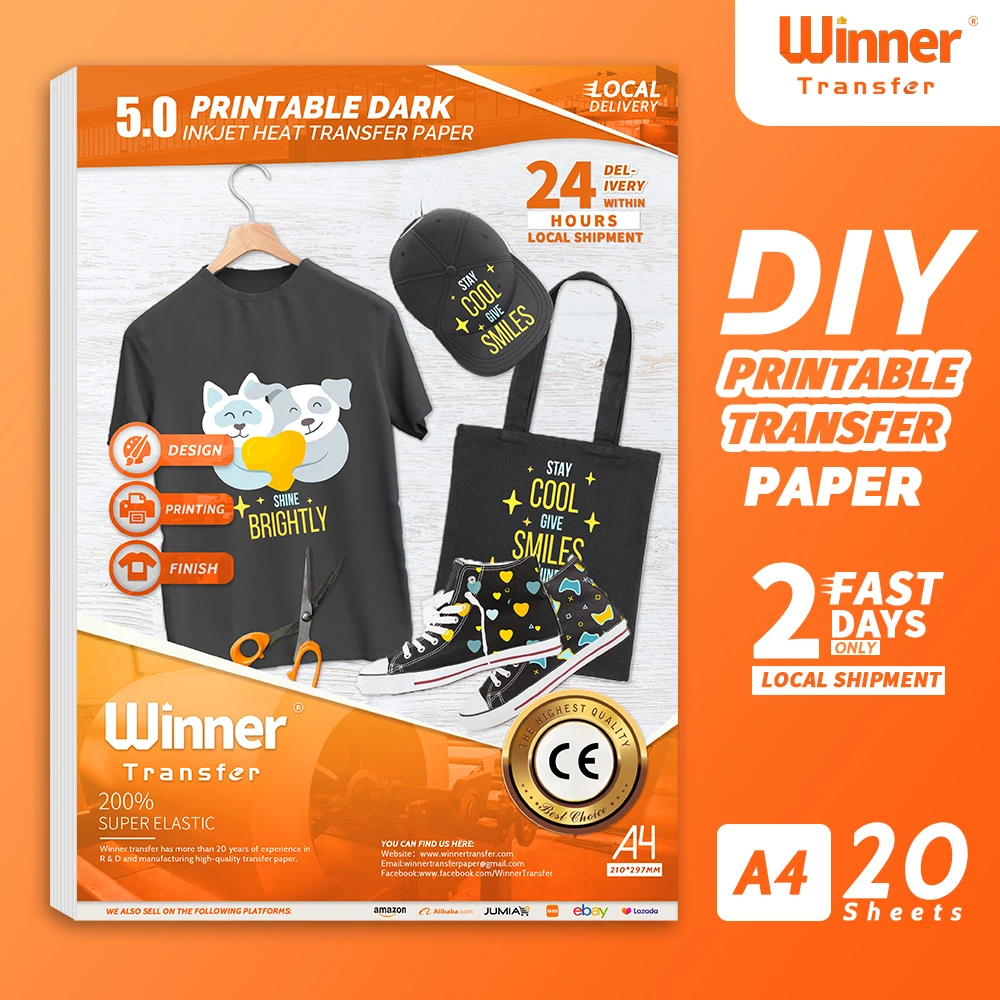 WinnerTransfer -50%Heat Transfer Paper for Dark Fabric T shirt Printing Paper for Inkjet Printer Iron Paper A4 20Sheets