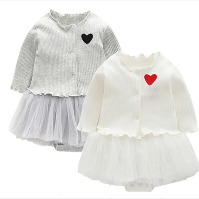 

2Pcs Newborn Infant Baby Girl Lace Spring sleeveless Knitted bodysuit dress Autumn Bodysuits + cardigan Baby Girls Clothes